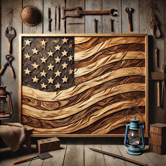 CNC-Crafted Wooden American Flag